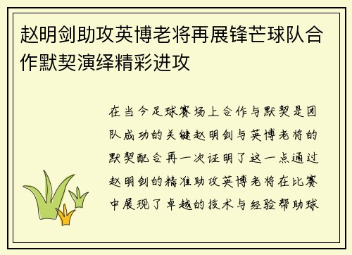 赵明剑助攻英博老将再展锋芒球队合作默契演绎精彩进攻
